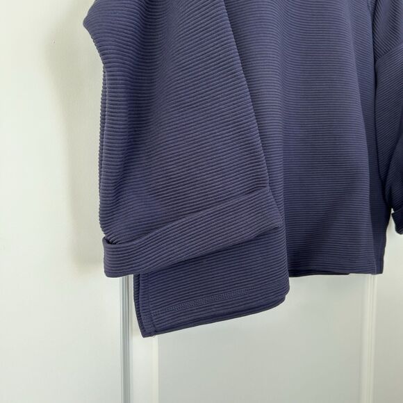 Varley Jenny Ribbed Cut Out Boxy Sweatshirt Oversized Top Sz Small Navy Blue - Picture 5 of 11